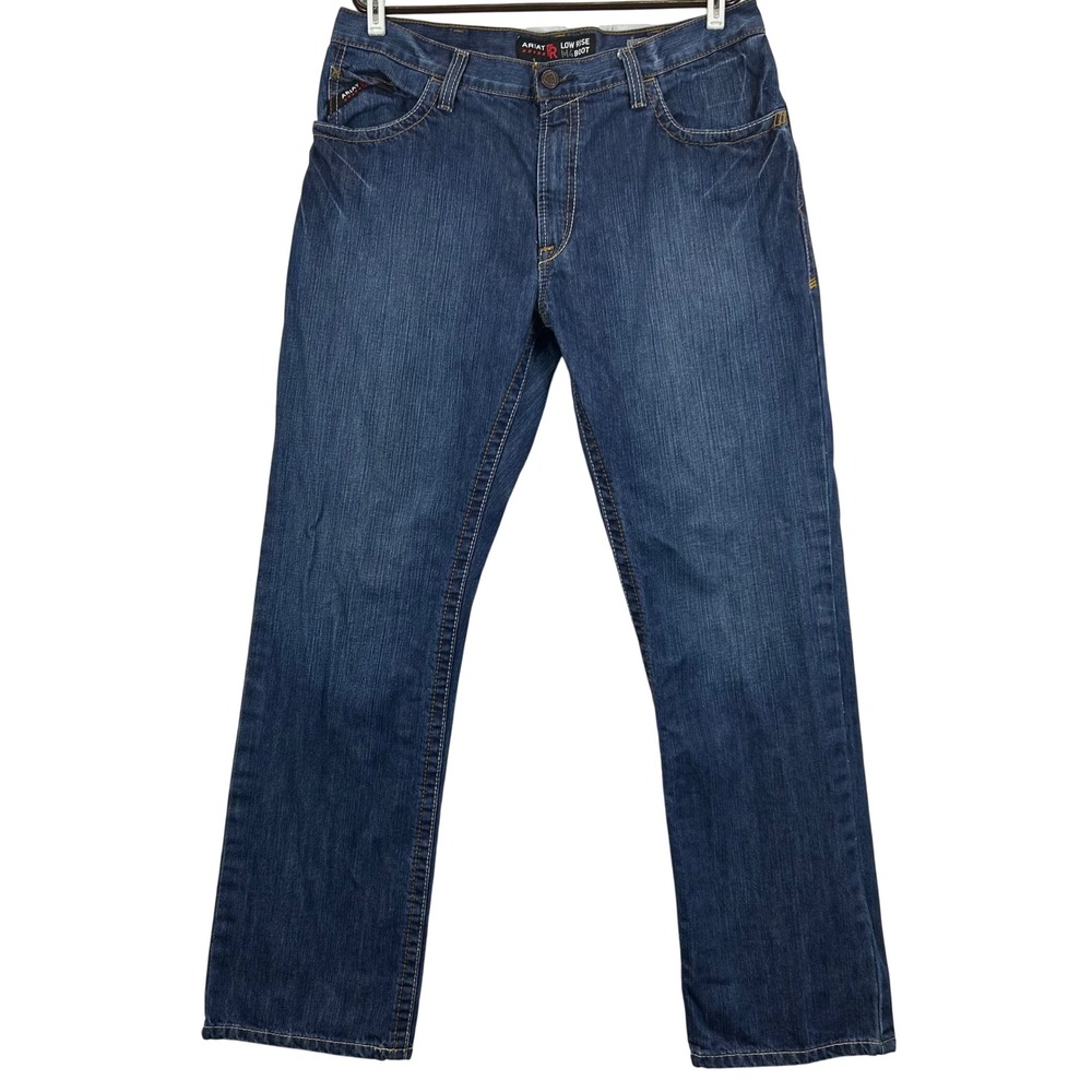 Ariat FR M4 Low Rise Boot Cut Jeans Men 38x34 Blue Flame Resistant Denim 1005037